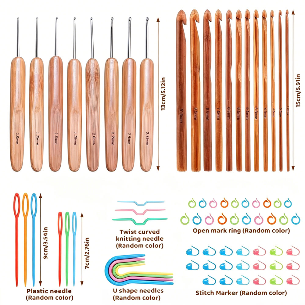 74pcs Set Jarum Rajut Bambu Al - Tool Bag ulasan dan harga